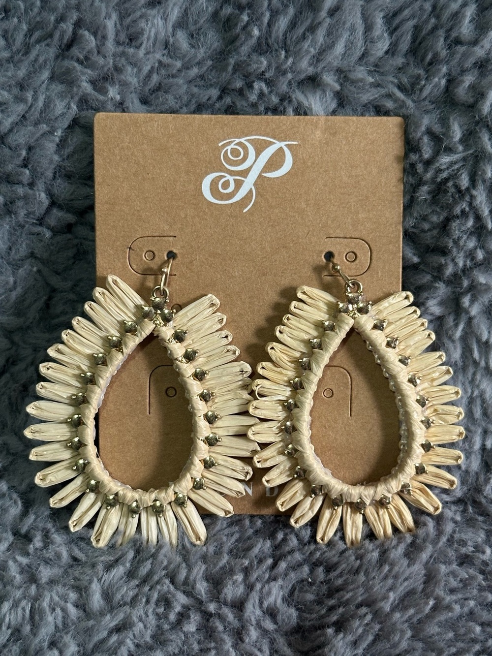 Cream Raffia Teardrop Statement Earrings by Plunder